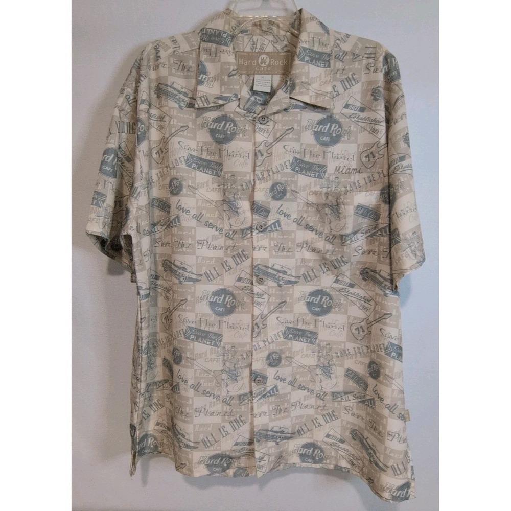 Hard Rock Cafe Men's Short Sleeve Shirt Beigeโ Retro Cars Guitars Waitress Sz XL